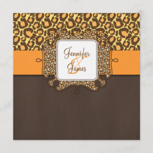 Bruin Oranje leopard Spots Wedding Uitnodiging