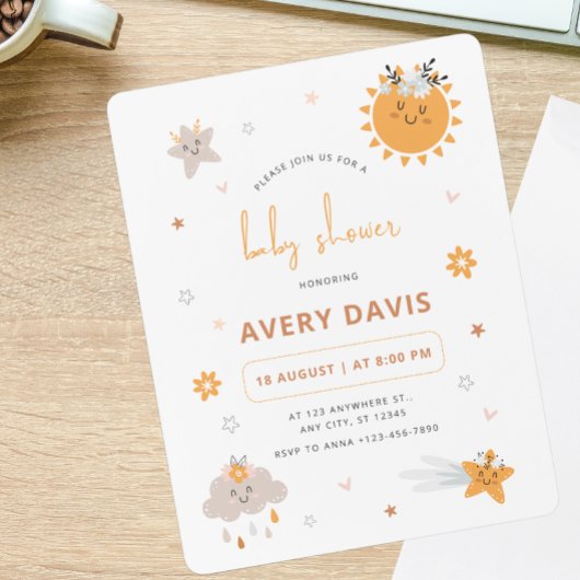 Bruin & Oranje Sky Baby shower Kaart