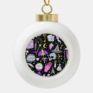 bruin-oranje tartan plaid. keramische bal ornament