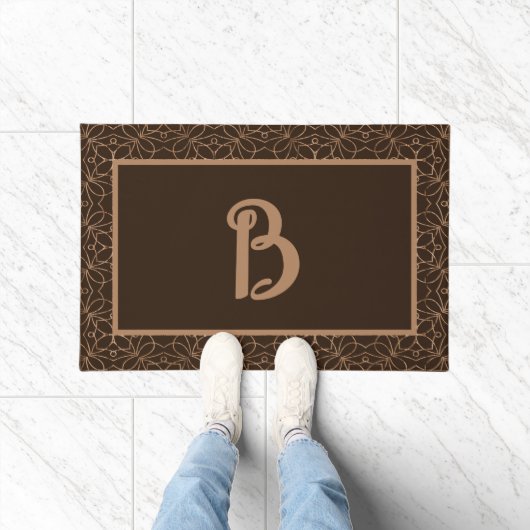 Bruin Ornamental Custom Monogram Ontwerp Deurmat (Binnen)