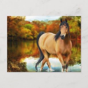 bruin paard, bloemen, boom briefkaart
