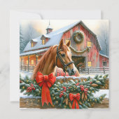 Bruin paard, bogen en schuren rustieke kerst feestdagenkaart (Voorkant)