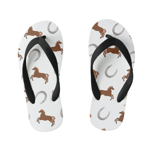 Bruin paard en grijs Hoefijzer Kinder design Teenslippers (Voetbed)