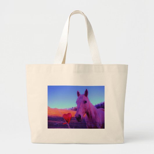 Bruin paard en rood hart grote tote bag (Voorkant)