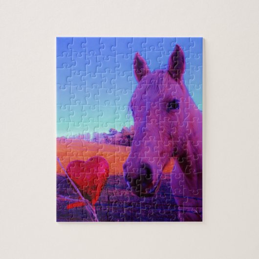 Bruin paard en rood hart legpuzzel (Verticaal)