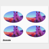 Bruin paard en rood hart ovale sticker (Vel)