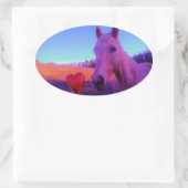 Bruin paard en rood hart ovale sticker (Tas)