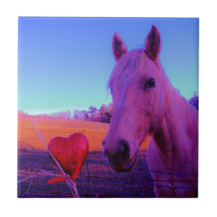 Bruin paard en rood hart tegeltje