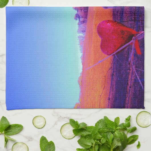 Bruin paard en rood hart theedoek (Gevouwen)