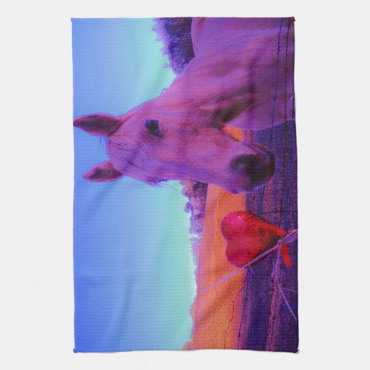 Bruin paard en rood hart theedoek (Verticaal)