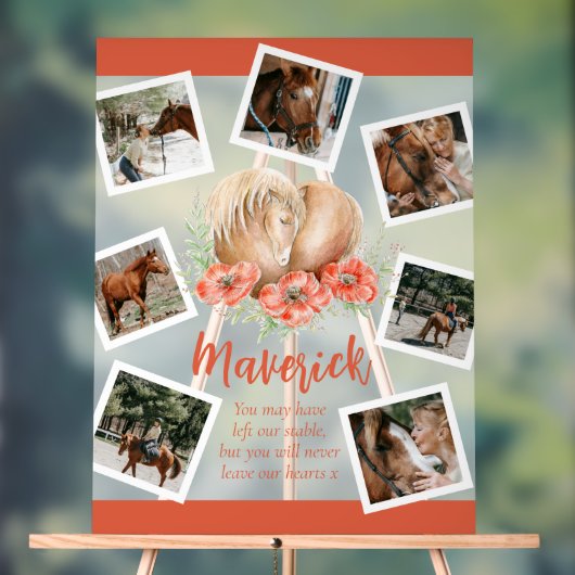 Bruin paard gedenkteken klaprozen waterverf foto acryl bord (Neutraal)