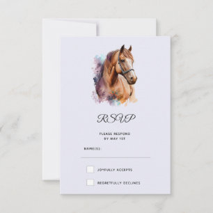 Bruin Paard hoofd Portret in Waterverf Trouw RSVP Kaartje