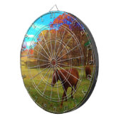 Bruin paard in een regenboogkleurig veld dartbord (Voorkant Rechts)
