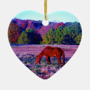 Bruin paard in Paarse gras Keramisch Ornament