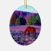 Bruin paard in Paarse gras Keramisch Ornament (Rechts)