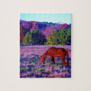 Bruin paard in Paarse gras Legpuzzel