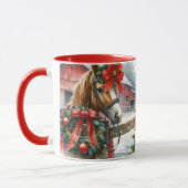 Bruin Paard in Rode Boog Kerst Mok (Links)