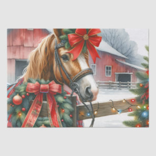 Bruin Paard in Rode Boog Kerst Tissuepapier