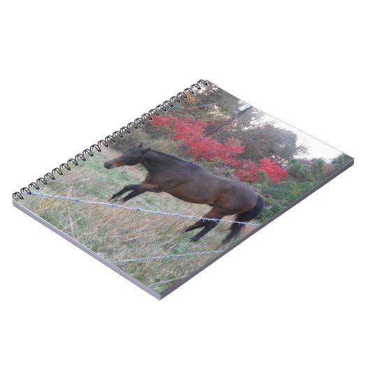 Bruin paard in rode herfstbomen notitieboek (Linkerzijde)