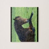  bruin paard lekt in gras legpuzzel (Verticaal)