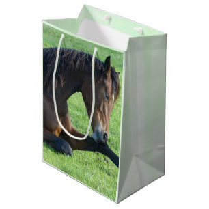 bruin paard lekt in gras medium cadeauzakje