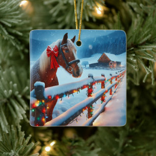  Bruin Paard met Boog Kerst Gepersonaliseerd Keramisch Ornament