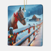 Bruin Paard met Boog Kerst Gepersonaliseerd Keramisch Ornament (Links)