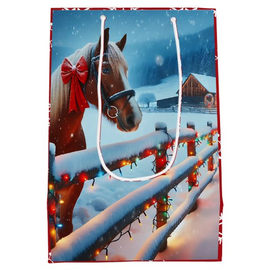 Bruin Paard met Boog Kerst Gepersonaliseerd Medium Cadeauzakje (Achterkant)