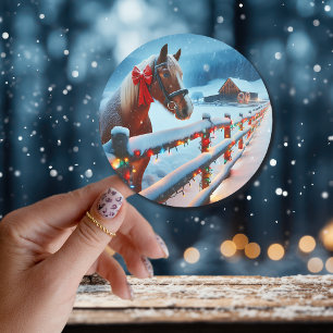  Bruin Paard met Boog Kerst Ronde Sticker