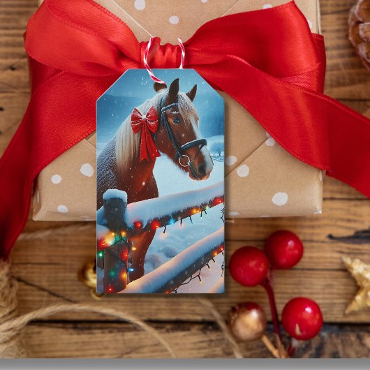  Bruin Paard met Boog Kerst van en naar Cadeaulabel