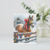  Bruin Paard met Bow And Barn Kerst Briefkaart (Staand voorkant)