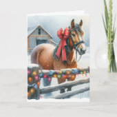 Bruin Paard met Bow And Barn Kerst Kaart (Voorkant)