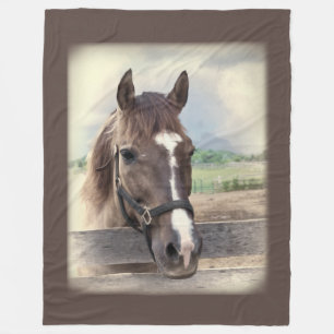 Bruin paard met Halter Fleece Deken