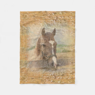 Bruin paard met Halter op oud hout Fleece Deken