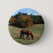 Bruin paard met herfst ronde button 5,7 cm (Voorkant)