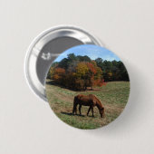 Bruin paard met herfst ronde button 5,7 cm (Voorkant /achterkant)