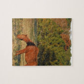 Bruin paard met pijnbomen legpuzzel (Horizontaal)