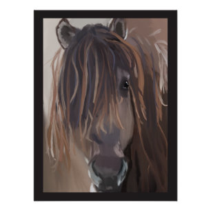 Bruin paard met rommelig haarschilderij perfect poster