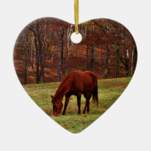 Bruin paard met witte neus aan Bossen rand Keramisch Ornament