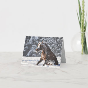 Bruin paard Rolling Sneeuwdagkaart Feestdagen Kaart