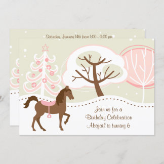  Bruin Paard Snowy Winter Verjaardagsfeest Kaart