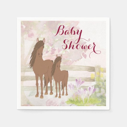  Bruin Paarden en Bloemen Baby shower Servet (Voorkant)