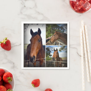 Bruin Paardenfotocollage, Papier Napkins Servet