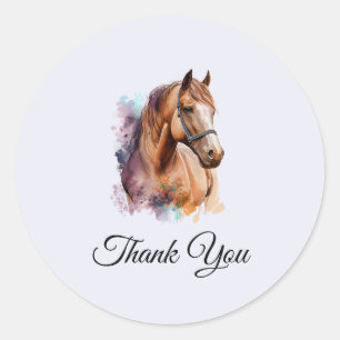 Bruin Paardenhoofd in Aquarel Dank Je Ronde Sticker