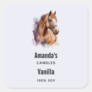 Bruin Paardenhoofd in Waterverf Kaars Bedrijf Vierkante Sticker
