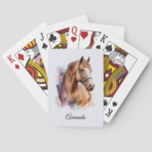Bruin Paardenhoofd Portret in Aquarel Pokerkaarten