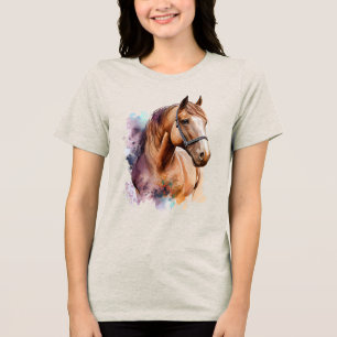 Bruin Paardenhoofd Portret in Aquarel Tri-Blend Shirt