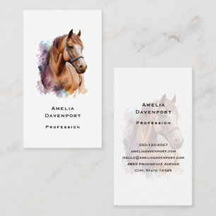 Bruin Paardenhoofd Portret in Waterverf Visitekaartje