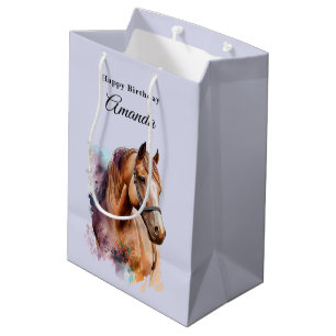 Bruin Paardenkopportret in Waterverf Verjaardag Medium Cadeauzakje