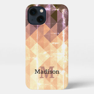  bruin paars geometrisch patroon Monogram iPhone 13 Hoesje